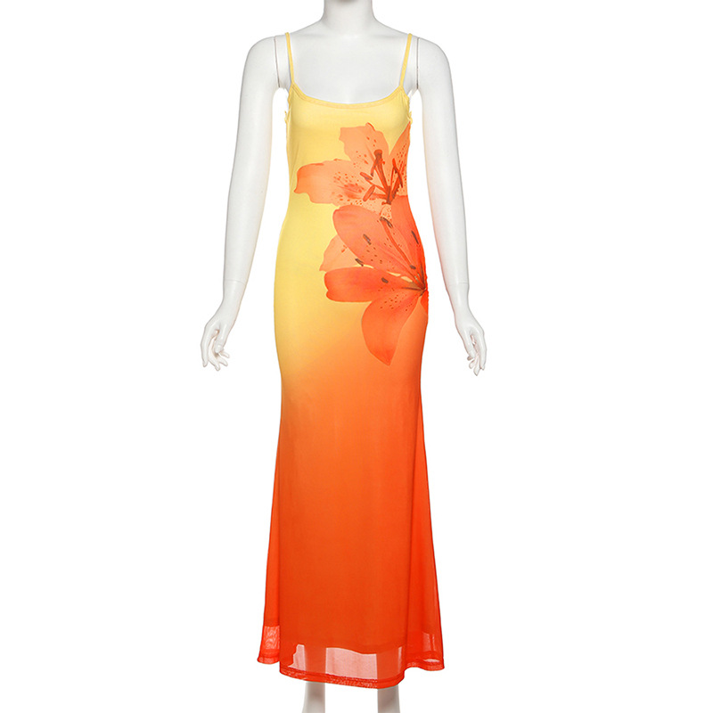 Sexy suspender printed hip hugging dress