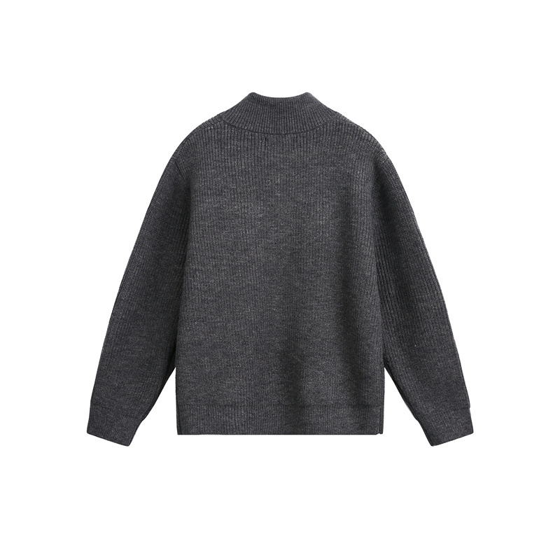 Oversized Japanese Workwear Zip-Up Ribbed Sweater