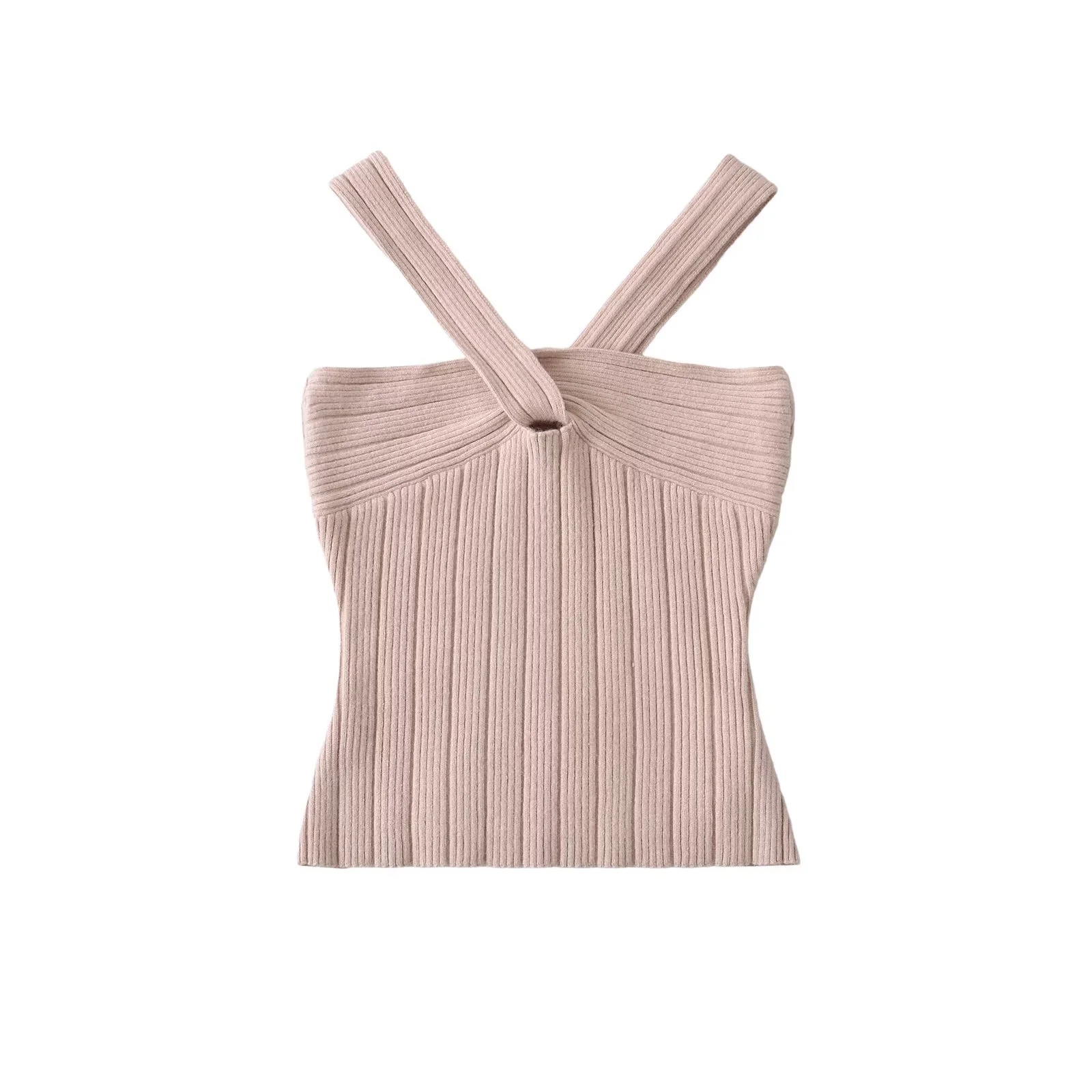 Solid Slim Fit Cropped Halter Knit Top