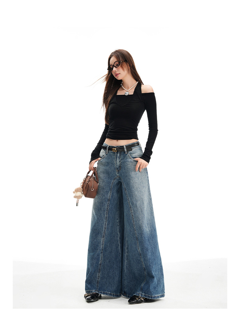 Wide Leg Jeans for Women Autumn New Design Deconstructed Style American Cut Loose Straight Pants