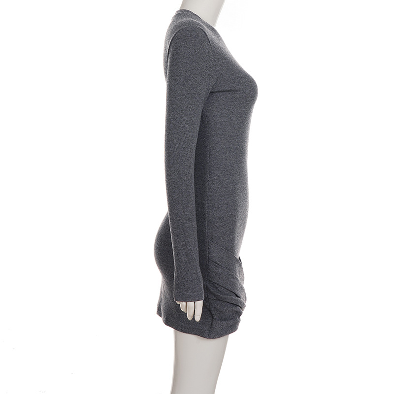 High-Waisted Wrist-length Snug Tiered Plain Jersey Scoop Dress