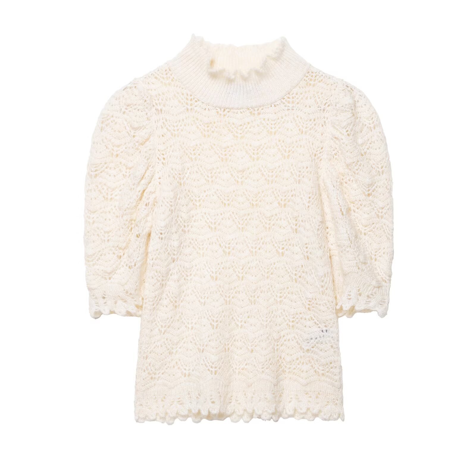Mockneck Puff Shoulder Sweater