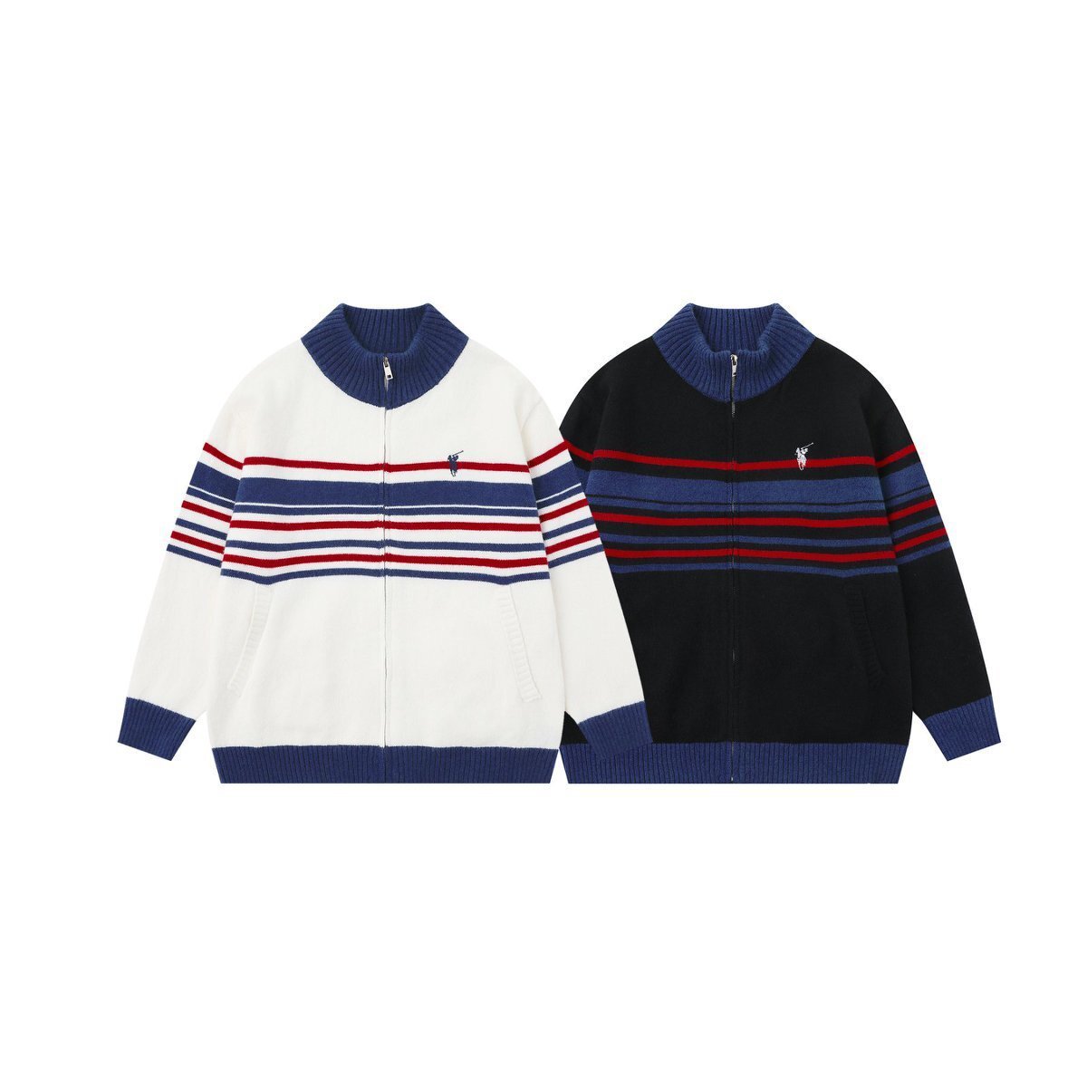 Contrast Stitch Banded Zipper Cardigan