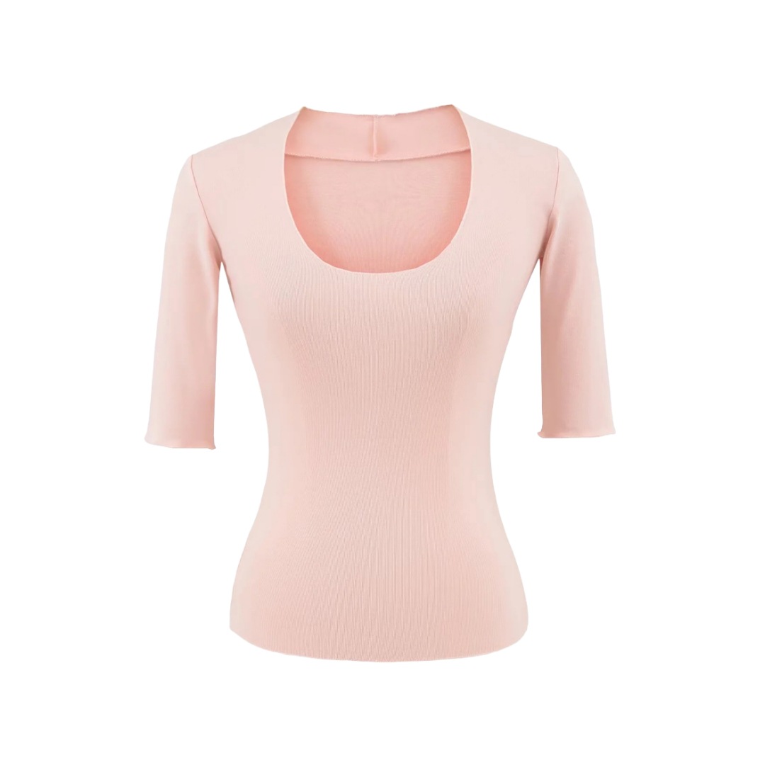 Elbow-Length Scoop Form-Fitting Spice Cropped Tee