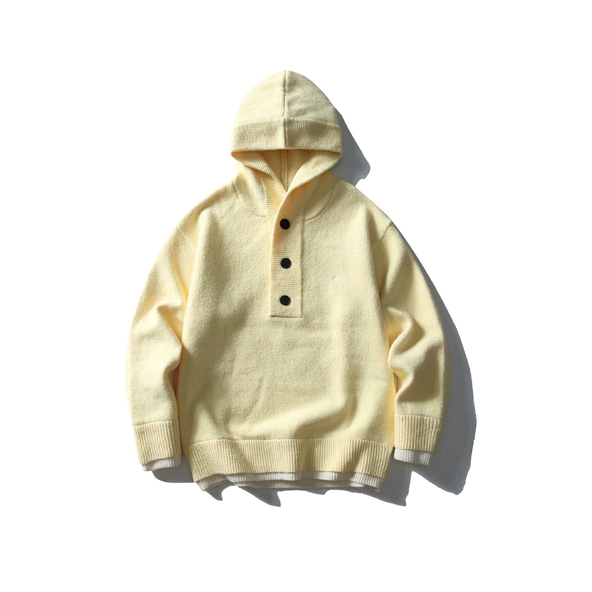 Premium Faux Layered Partial Zip Hood Sweater