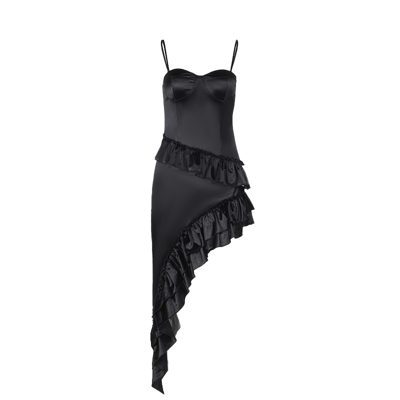 Structured Asymmetric Frilled High Waist Skirt