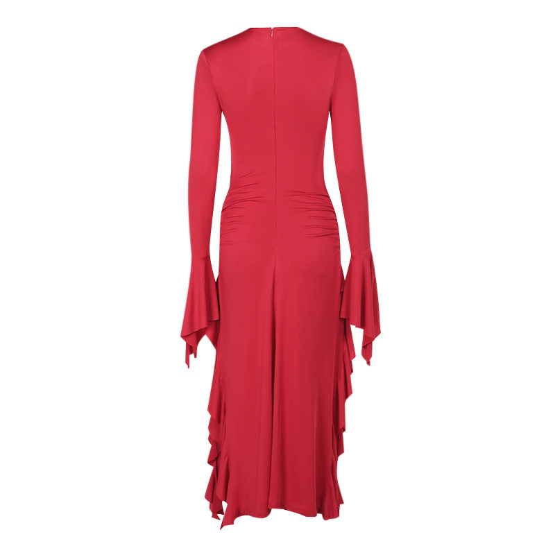 Round Neck Full Sleeve Polyester Cutout Dress