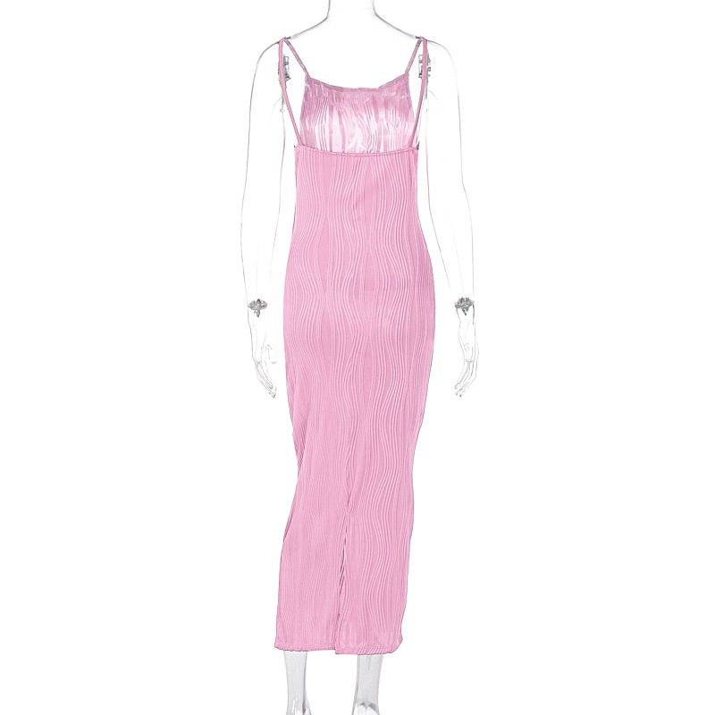 Open Back Sleeveless Collarless Polyester Mid Waist Dress