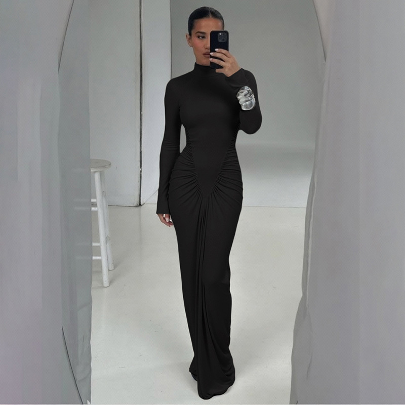 Bodycon High Neck High Waist Polyester Spandex Dress
