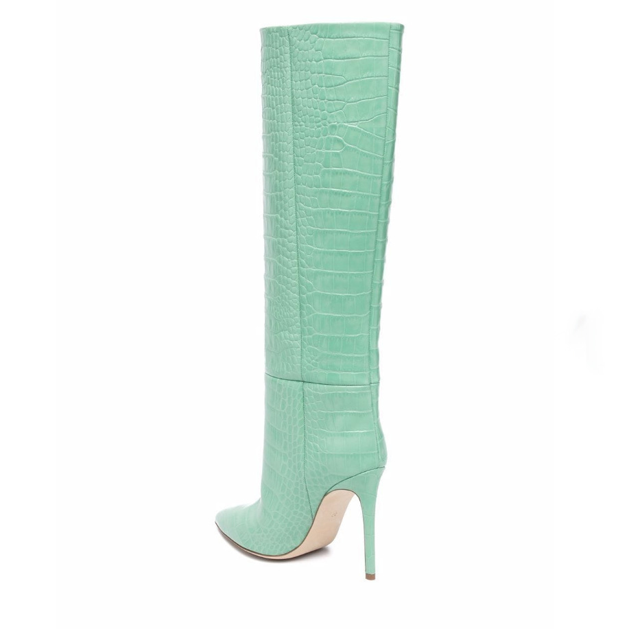 Women's High Boots Crocodile Print Slip-on Long Boots Women Sexy High Heels Designer Shoes Stiletto Concise Demonia Boots