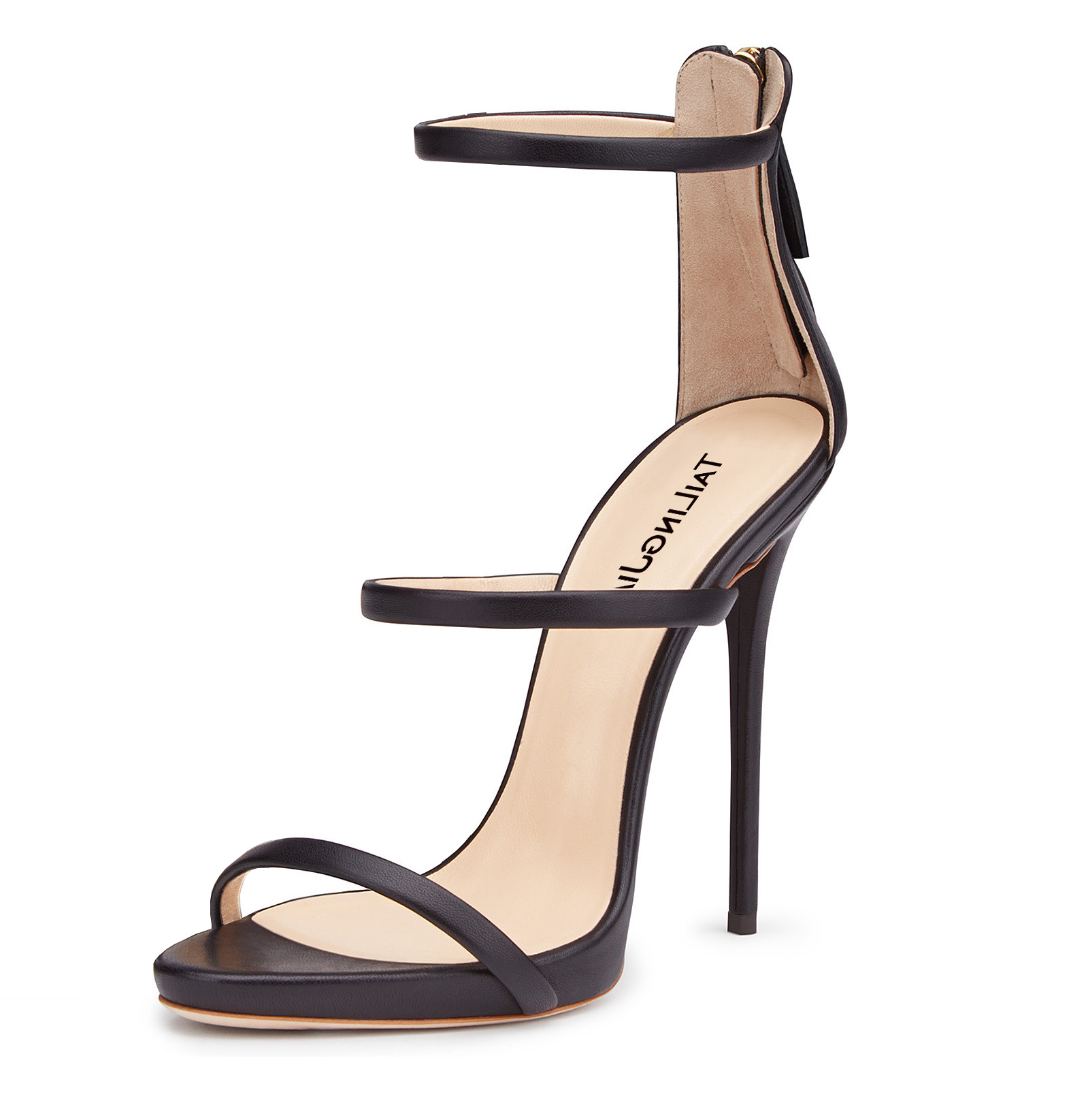 Women's Peep-Toe Faux Leather Rear Zip Stiletto Sandals