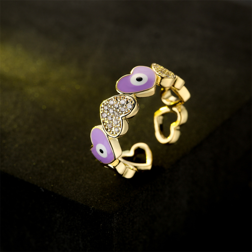 Hot selling new love oil drop zircon in Europe and America, devil's eye gold open ring for women