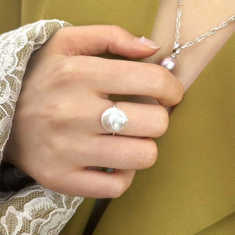 Natural Colorful Baroque Pearl Ring 925 Sterling Silver Style Button Ring with Unique Design Sense