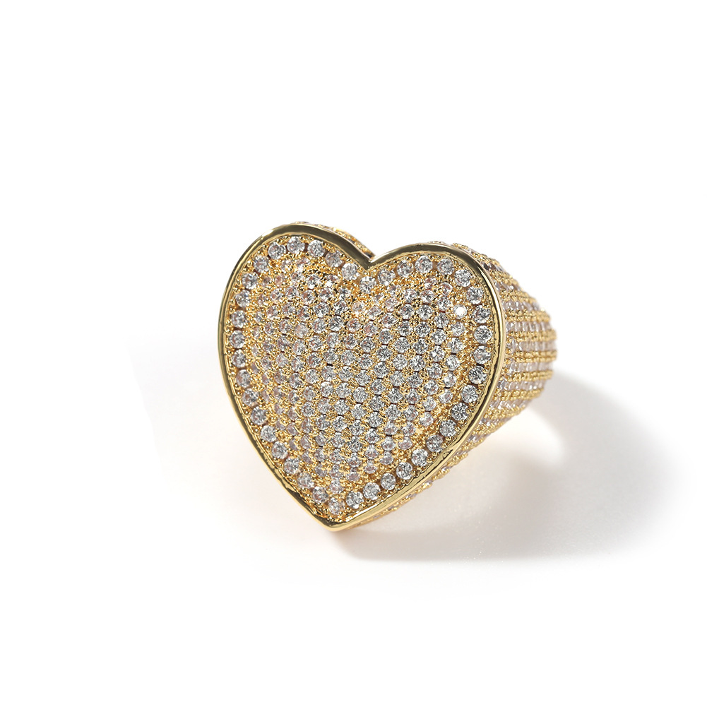Ring copper set with 3A zircon large heart ring