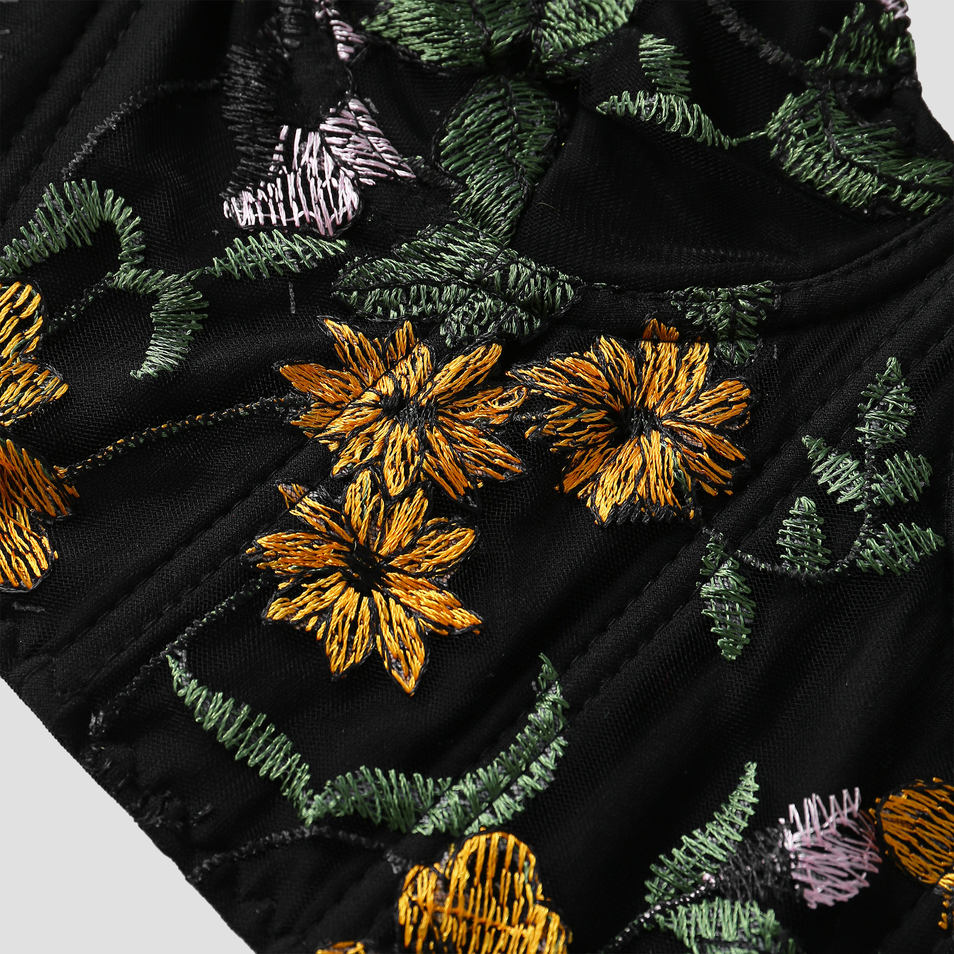 Short Embroidered Mesh Bubble Sleeve T-shirt Top