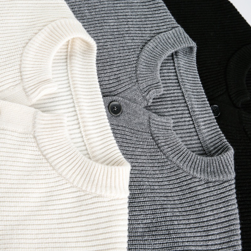 Block Hand Stitching Henley Collar Design Loose Knitwear