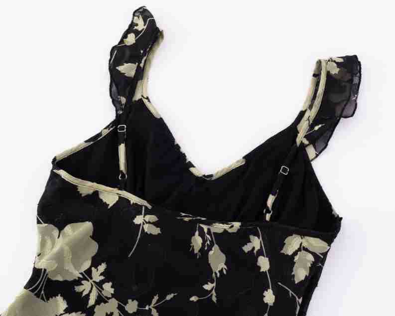 French Style V-Neck Ruffle Tie Floral Strapless Waist-Cinching Long Dress