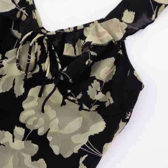 French Style V-Neck Ruffle Tie Floral Strapless Waist-Cinching Long Dress