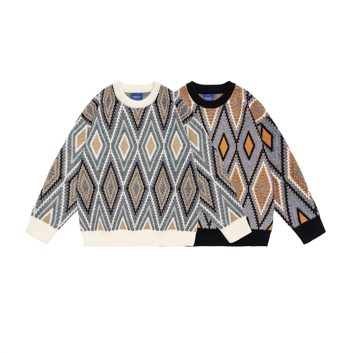 Japanese Workwear Two-Tone Oversized Crew Sweater