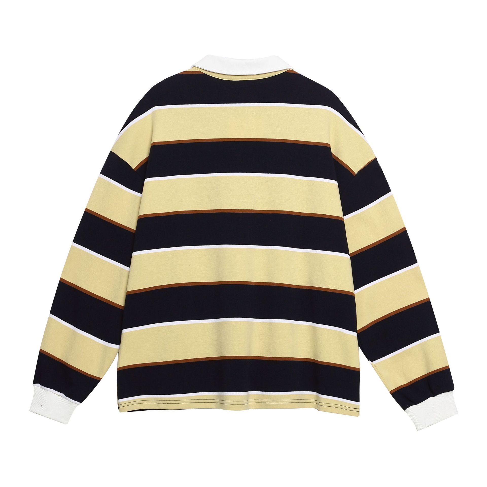 Cotton Stripe Long Sleeve Button Placket Sweater
