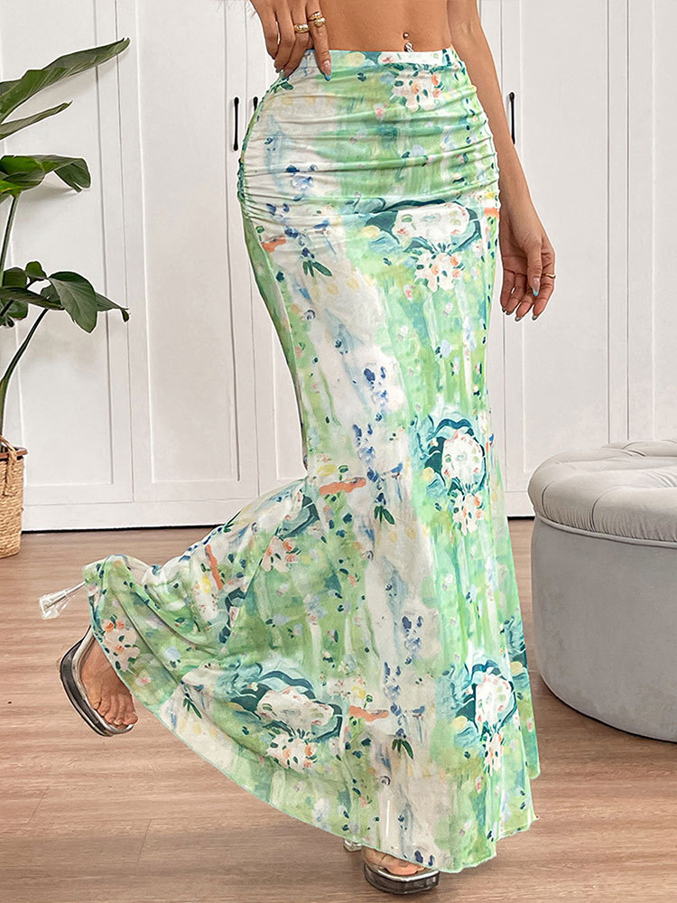 Polyester Patterned Mid-Rise Skirt