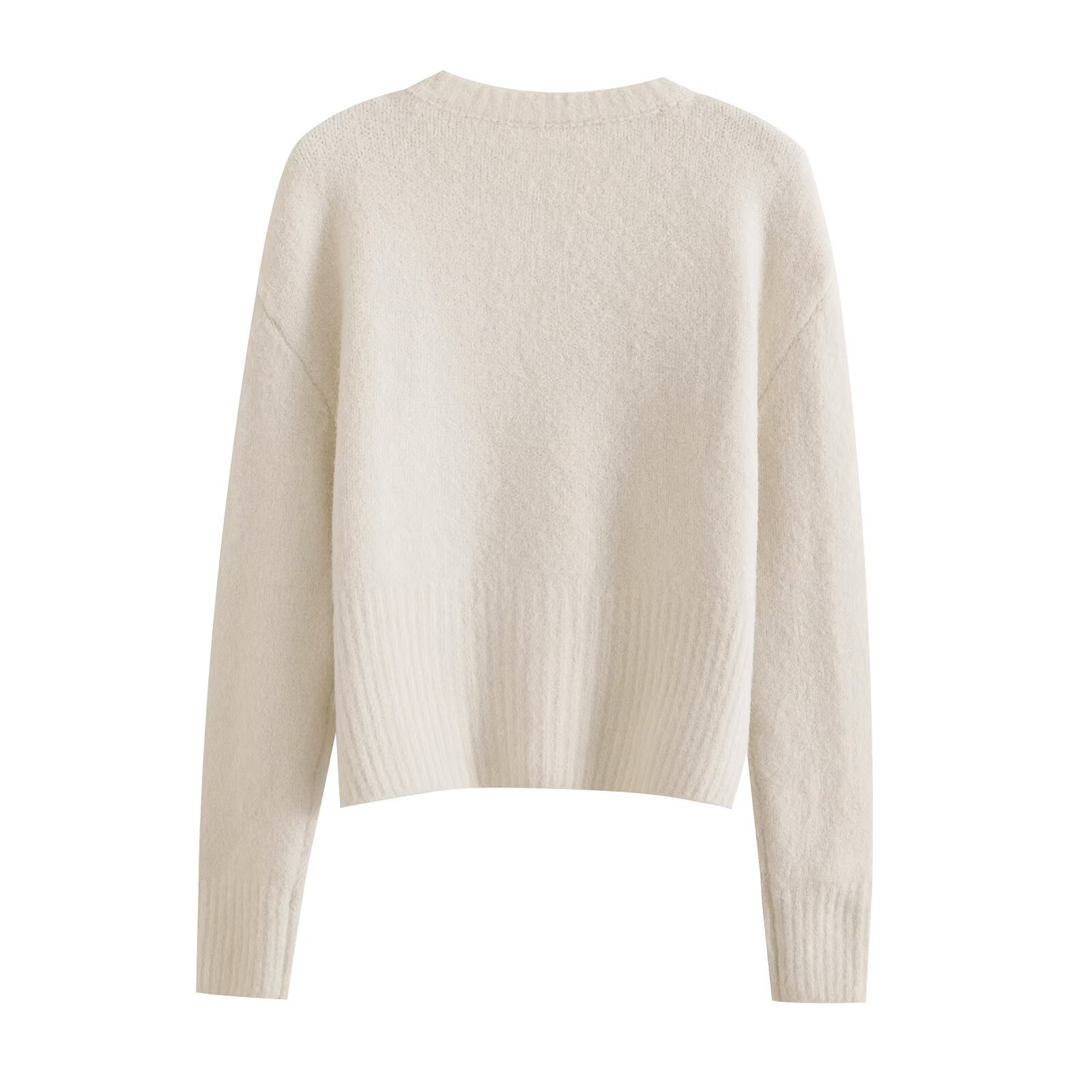 Crewneck Plain Cropped Polyester Sweater