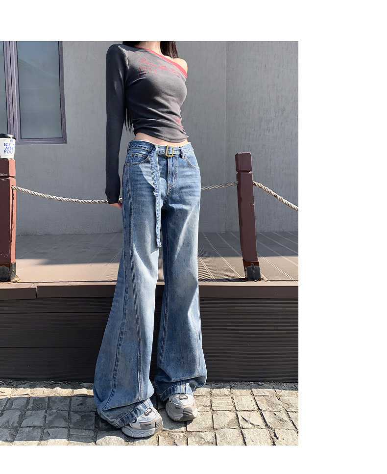 High-Waist Versatile Belted Flared Jeans for Women Office Wear Non-Skinny High-Waist Style Flared Trousers