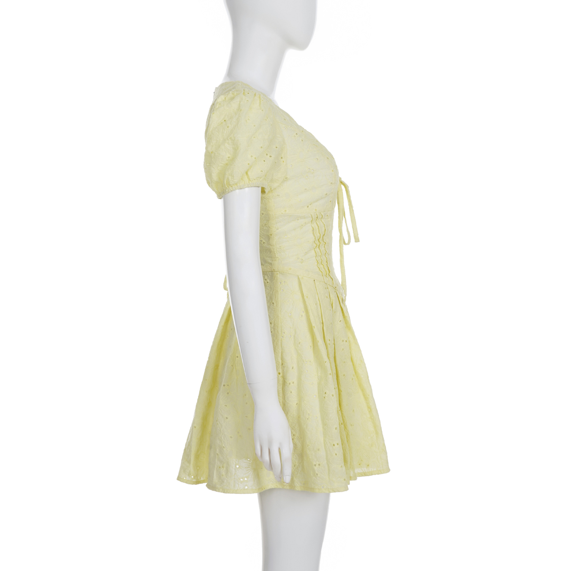 Charming Solid Cotton Mini Vee Neckline Low-Waist Dress