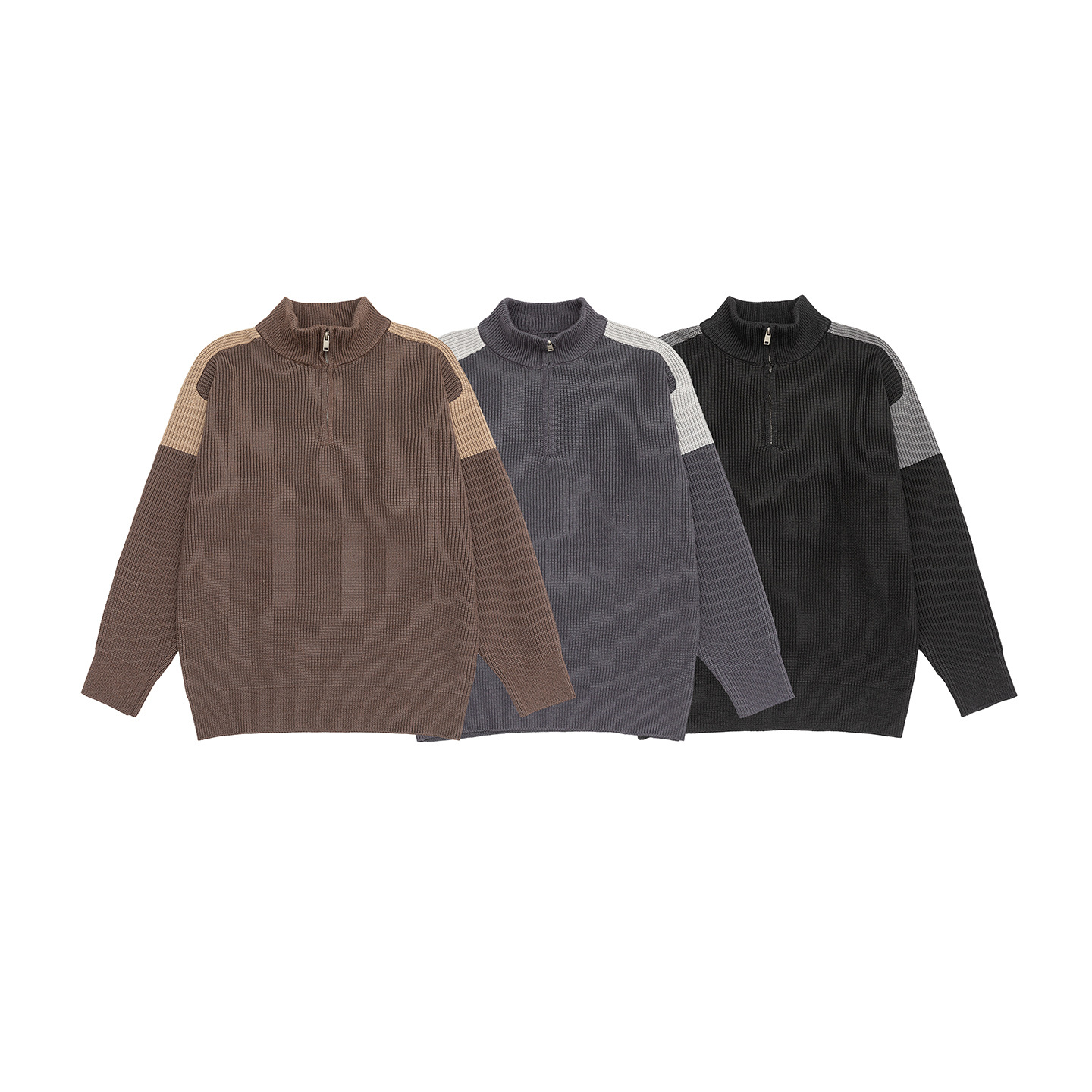 Unisex Loose Fit Long Sleeve Funnel Neck Sweater