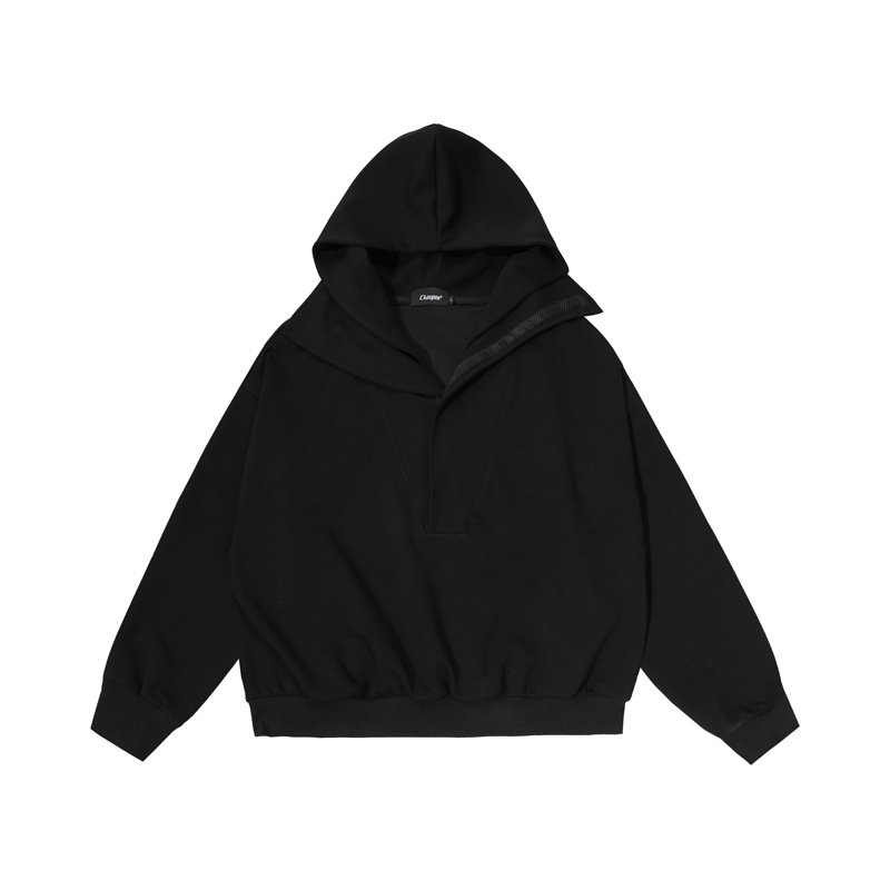 Oversized Urban Plain Long Sleeve Hook-and-Loop Collar Hoody