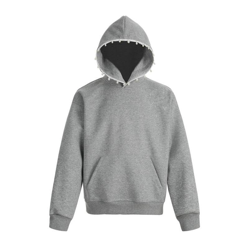 Street Style Letter Beaded Hoodie, Unisex Loose Casual Hooded Sweatshirt