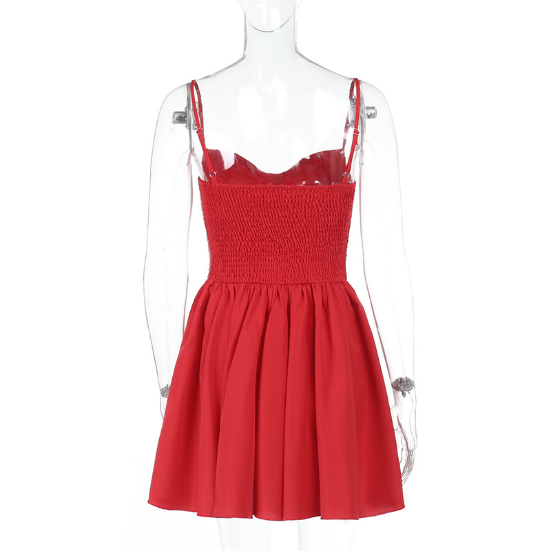 Polyester V-Neck Strap Bubble Skirt