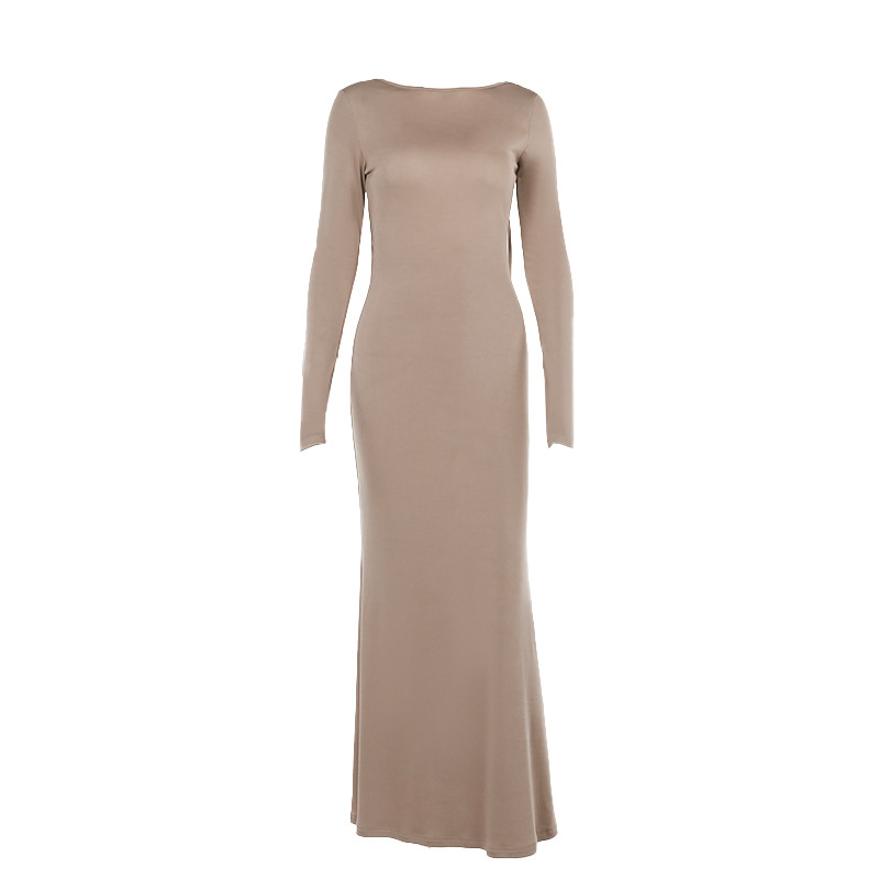 High Waist Round Neck Full Sleeve Maxi Dress