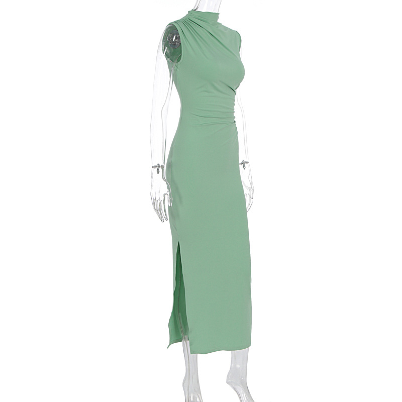 Mock Neck Side Split Bodycon Maxi Dress