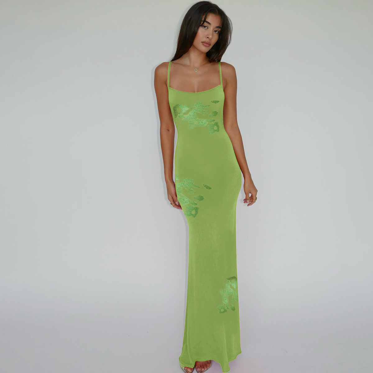 V-Neck Sleeveless Body-Hugging Patterned Polyester Adjustable Strap Dress