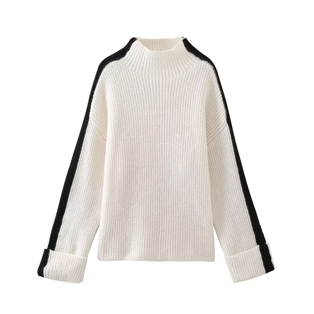 Ladies Polyester Fitted Stand Collar Full Arm Sweater