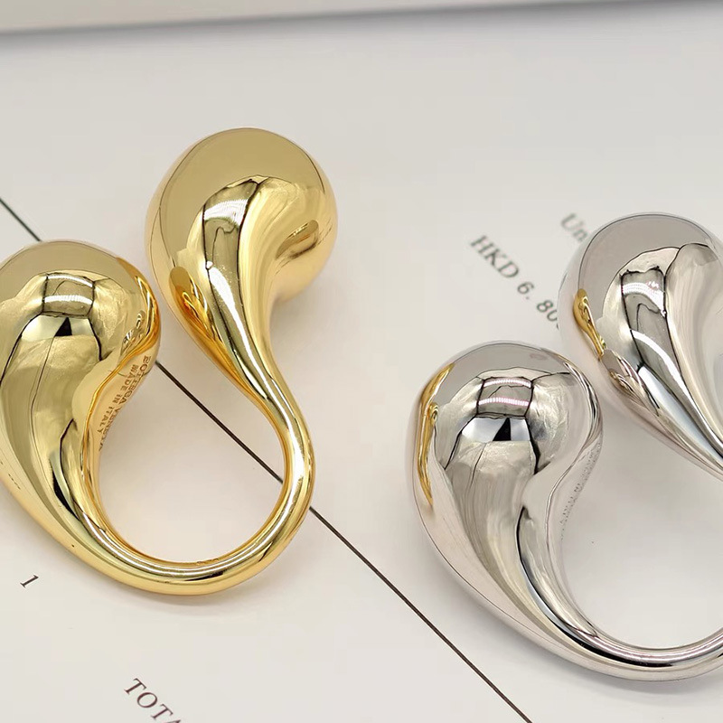 Chunky Metal Double Water Drop Brass Open Rings for Women Men European American Unique Punk Hip-hop Jewelry Accessories