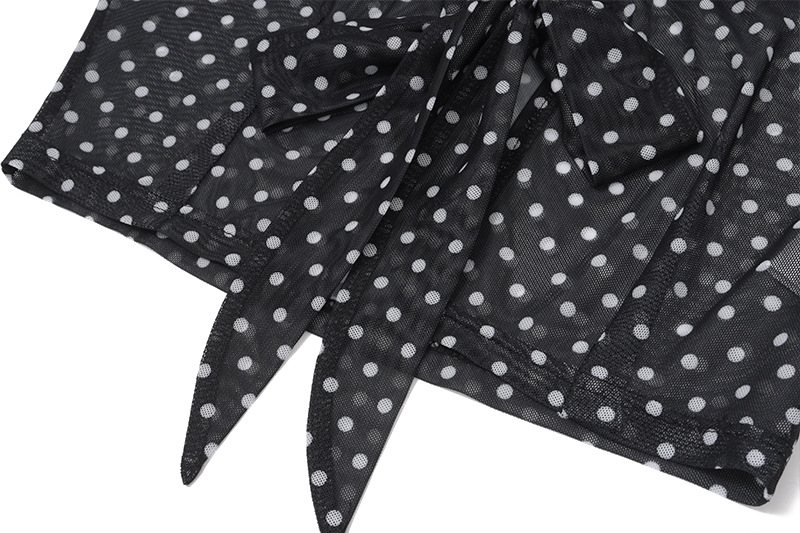European and American Women's Fashion Sexy Transparent Polka Dot Print Long Sleeve Elegant Versatile Top