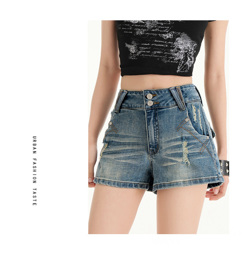 High-Waisted Distressed Denim Shorts for Women Arrival Elastic Outerwear Slimming A-Line Mini Skirt Hot Pants