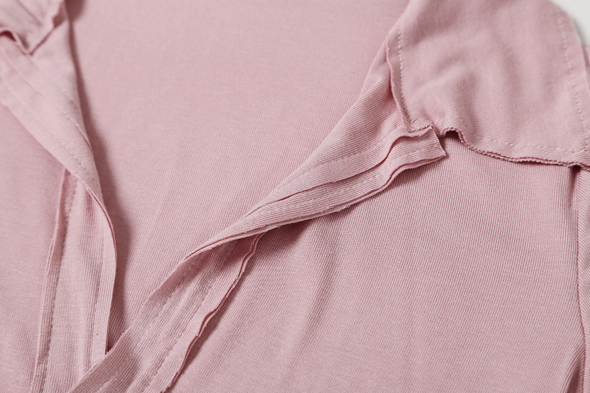 Plain Spandex Plunge Frayed Rounded Slim Tee
