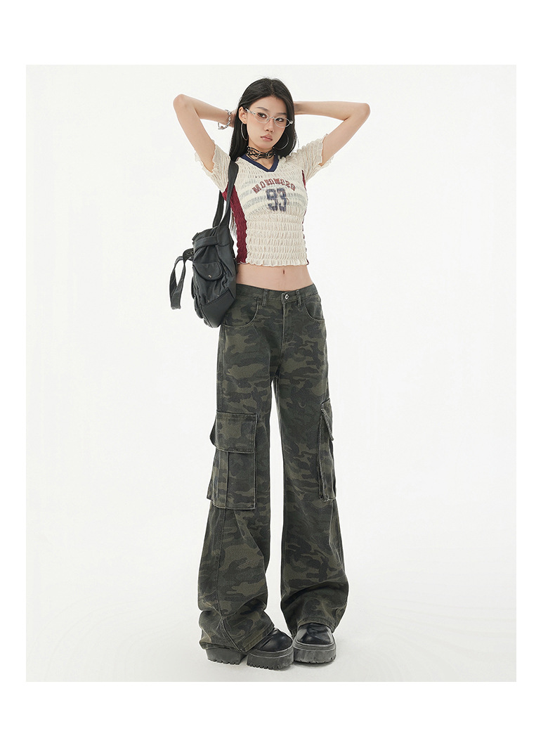 Women's Camouflage Flared Jeans Loose Hip Hop Trumpet Work Pants