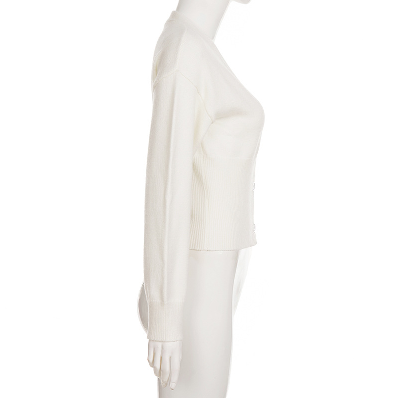Plain Slim-Fit Core-Spun Yarn Plunge Cropped Cardigan