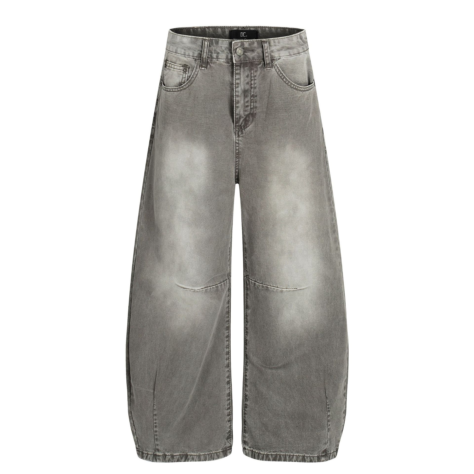 Street Style Retro Unisex High-End Washed Distressed Design Men's Loose Knife-Shape Jeans
