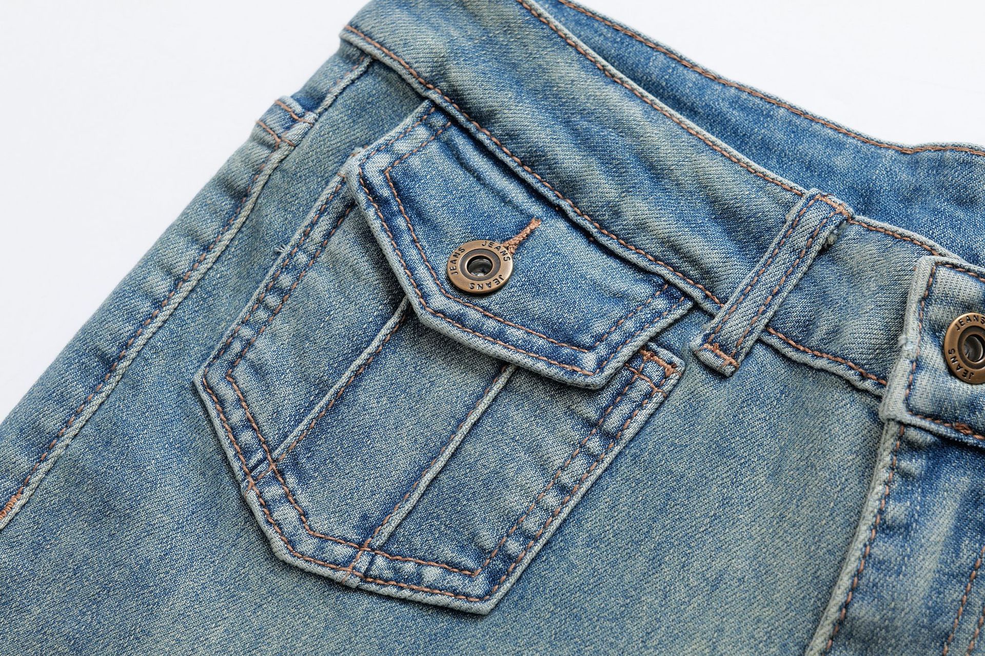 Low waist button slim fit flared jeans