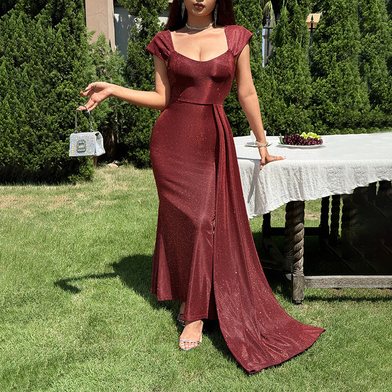 High Waist Square Neck Bodycon Maxi Dress