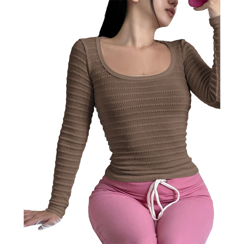 Plain Tailored Angular Neckline Full Sleeve Stretch Blouse