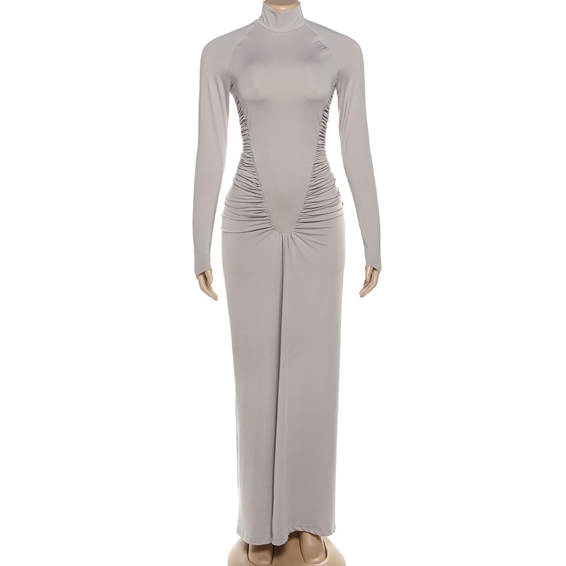 Bodycon High Neck High Waist Polyester Spandex Dress
