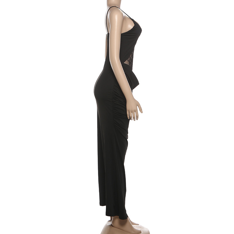 Spaghetti Strap High Waist Open Back Dress