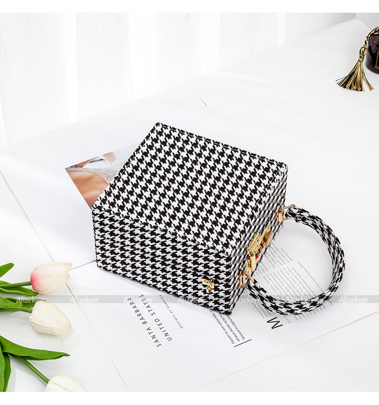 With Code Lock Houndstooth Box Shoulder Bag New Elegant Korean Purses And Handbags Female Big Square Crossbody Retro Bag
