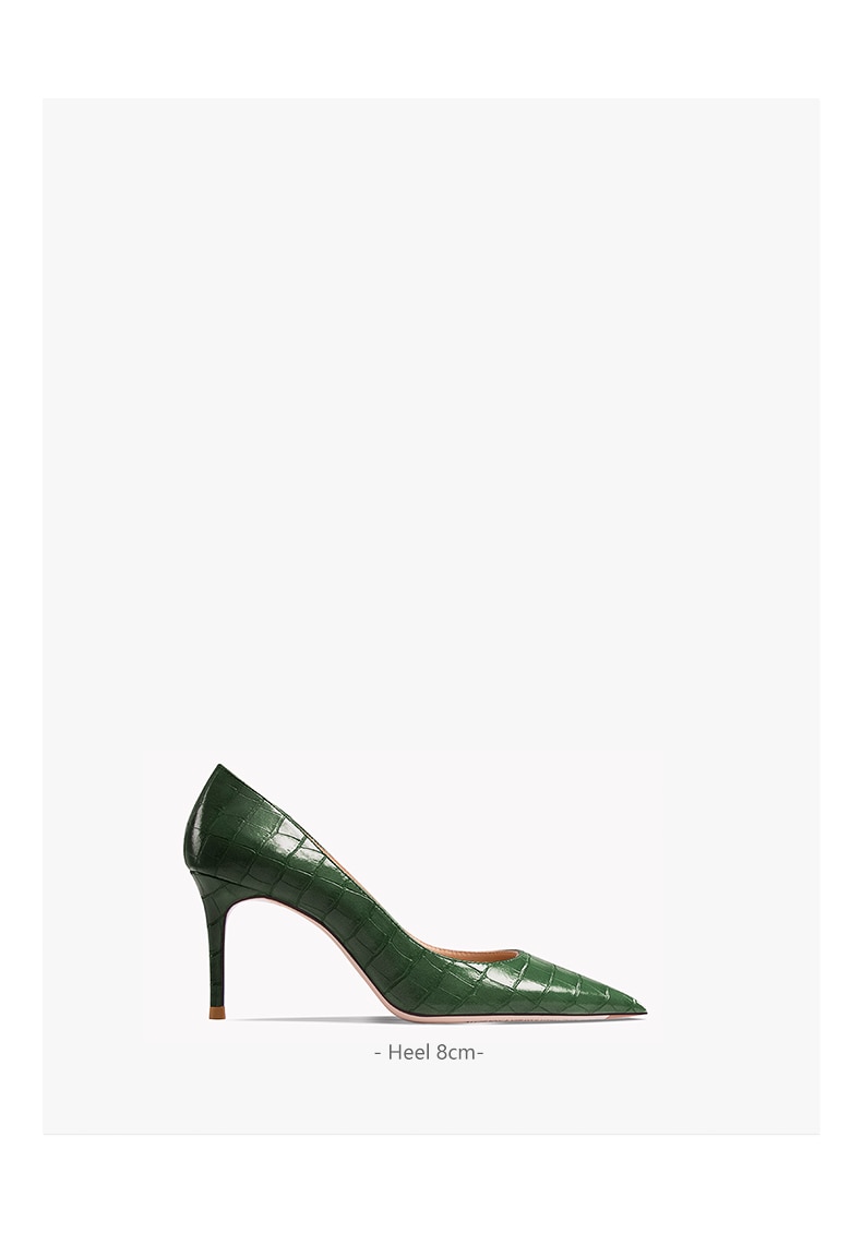 Early Autumn New Pointy High Heel Shoes Women's Thin Heel Shallow Patent Leather Single Shoes French Texture Large Green Shoes